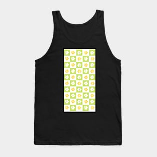 Vintage Aesthetic Checkerboard Flower Design Phone Case in Mustard and Chartreuse Tank Top